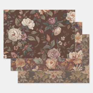 Hoja De Papel De Regalo Botánico Vintage Floral Oscuro Elegante