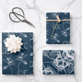 Hoja De Papel De Regalo Botánicos blancos y azules