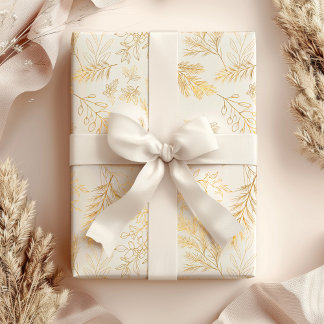 Hoja De Papel De Regalo Botánicos de invierno de oro rústico brillante y c