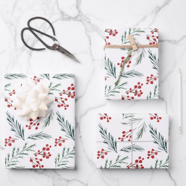 Hoja De Papel De Regalo Botánicos de invierno Elegante vacaciones (Anverso)