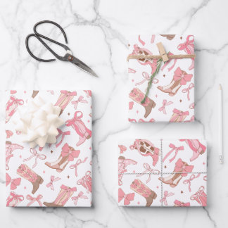 Hoja De Papel De Regalo Botas de Rodeo Rosadas del Oeste con Lazos para De