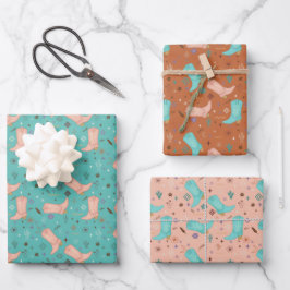 Hoja De Papel De Regalo Botas de vaquera azules y rosas Clay Juego de 3 ho