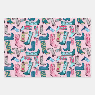 Hoja De Papel De Regalo Botas de vaquero - rosa