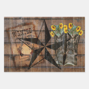 Hoja De Papel De Regalo Botas Vaqueras de Pistola Occidental de Estrella d