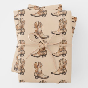 Hoja De Papel De Regalo Botas vintage de cowdoy