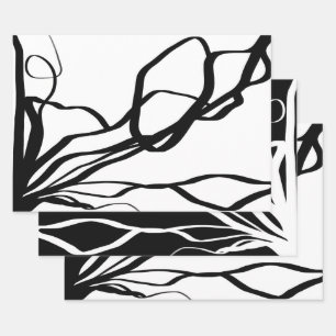 Hoja De Papel De Regalo Bouquet Blanc y Noir: Resumen blanco y negro
