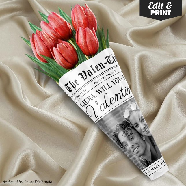 Hoja De Papel De Regalo Bouquet de flores de periódico Día de San Valentín (Editable Valentines Day Newspaper Flower Bouquet Wrapping Paper Sheets)