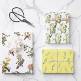 Hoja De Papel De Regalo Bouquets y aves de jardín