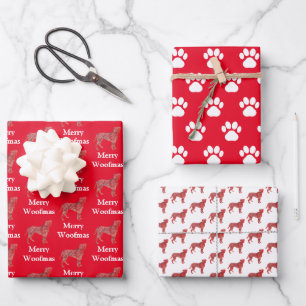 Hoja De Papel De Regalo Boxer Dog Silhouette Red Merry Woofmas