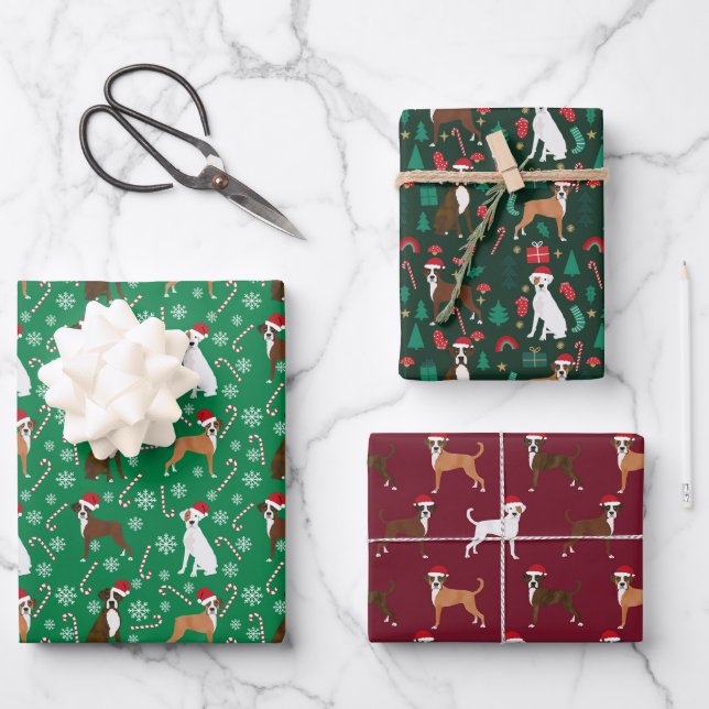 Hoja De Papel De Regalo Boxer Perros Santa Paws Mascota (Anverso)