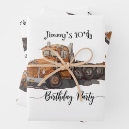 Hoja De Papel De Regalo Boys Birthday Party Orange Semi Truck