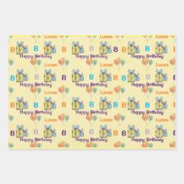 Hoja De Papel De Regalo Boys Cumpleaños Añadir Nombre y Edad Globos Regalo