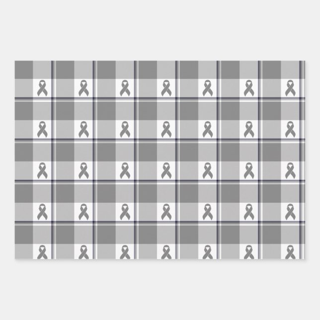 Hoja De Papel De Regalo Brain Cancer Awareness Plaid Gray Ribbon (Anverso)