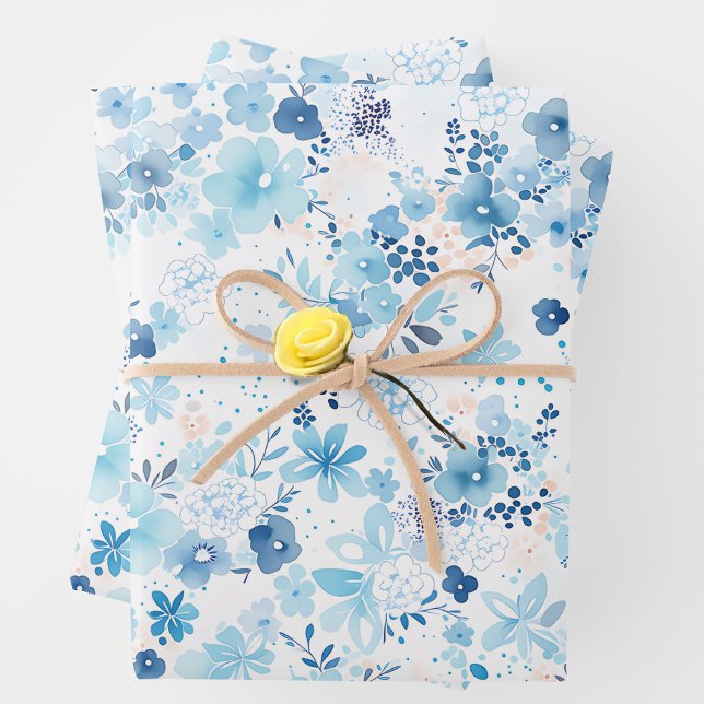 Hoja De Papel De Regalo Bright Airy Blue Summer Floral Pattern (Subido por el creador)