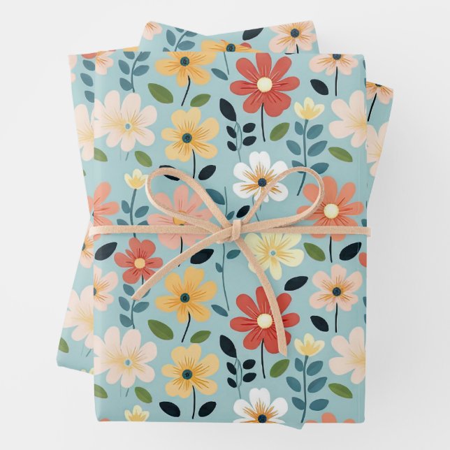 Hoja De Papel De Regalo Bright Hand Drawn Wildflower Meadow (In situ)