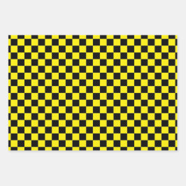 Hoja De Papel De Regalo Bright Yellow with Black Square Pattern Style