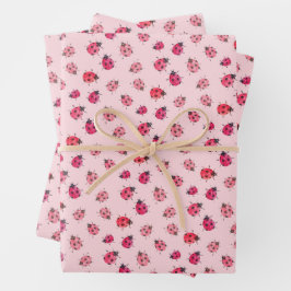 Hoja De Papel De Regalo Brillante Red Black Ladybug Art Watercolor Rosa