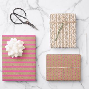 Hoja De Papel De Regalo Brillante verano caliente franjas rosadas Faux Bro