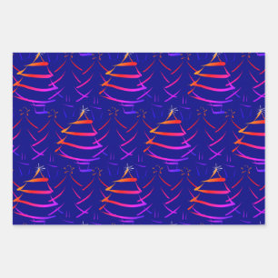 Hoja De Papel De Regalo Brillante y colorida estrella de árbol de Navidad 