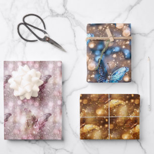 Hoja De Papel De Regalo Brillo de mariposa shimmer color rosa azul purpuri