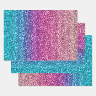 Hoja De Papel De Regalo Brillo Gradiente Rosa y Azul Brillante