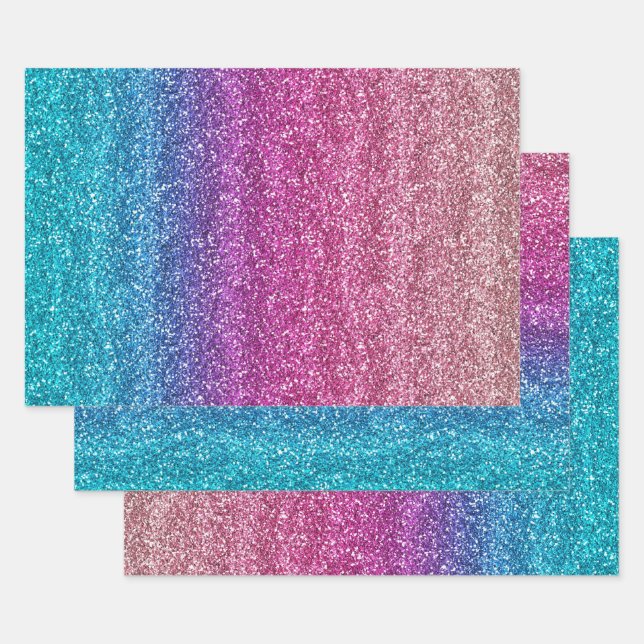 Hoja De Papel De Regalo Brillo Gradiente Rosa y Azul Brillante (Set)
