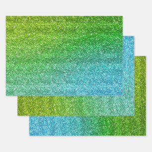 Hoja De Papel De Regalo Brillo Gradiente Verde y Azul Brillante