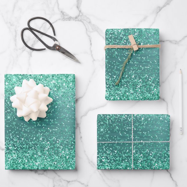 Hoja De Papel De Regalo Brillo Verde Elegante (Anverso)