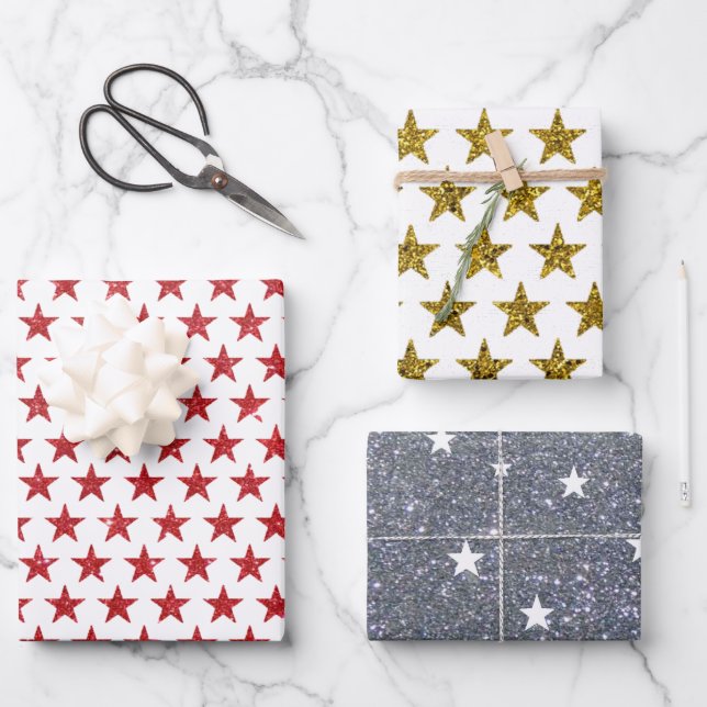 Hoja De Papel De Regalo brillo y estrellas (Anverso)