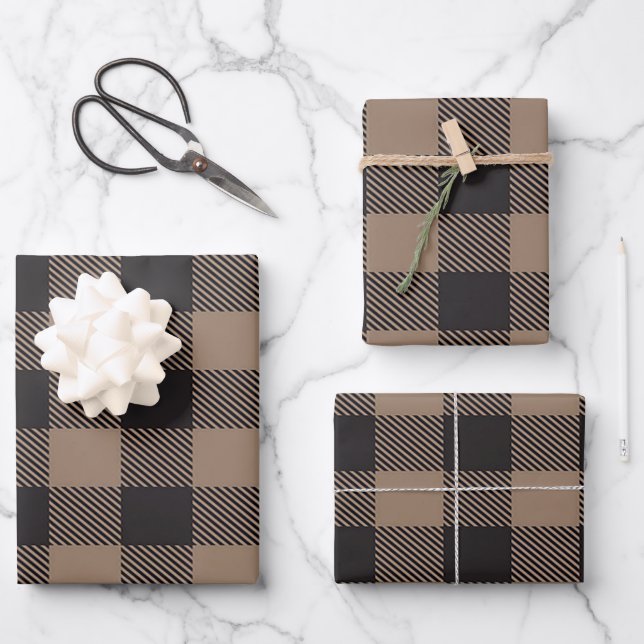 Hoja De Papel De Regalo Brown Black Gingham Buffalo Plaid Farmhouse (Anverso)