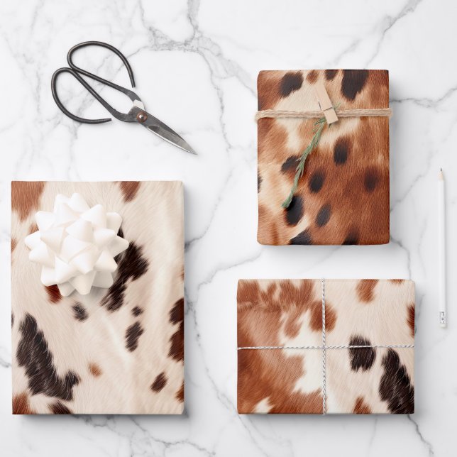 Hoja De Papel De Regalo Brown Cream Southwest Cowhide Christmas (Anverso)