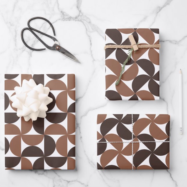 Hoja De Papel De Regalo Brown Mid Century Modern Pattern (Anverso)