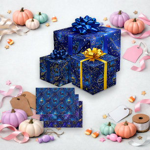 Hoja De Papel De Regalo Bruja Celestial Gato Negro Halloween