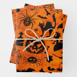 Hoja De Papel De Regalo Bruja de Halloween muy espeluznante, gato negro, c
