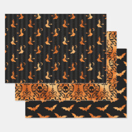 Hoja De Papel De Regalo Bruja Naranja, Calavera y Murciélago Patrones de H