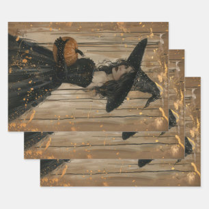 Hoja De Papel De Regalo Bruja sosteniendo una calabaza decoupage