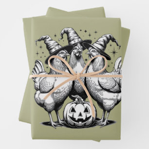 Hoja De Papel De Regalo Brujas de Pollo Divertidas Halloween Vintage Bruja