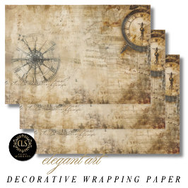 Hoja De Papel De Regalo Brújula antigua reloj antiguo 