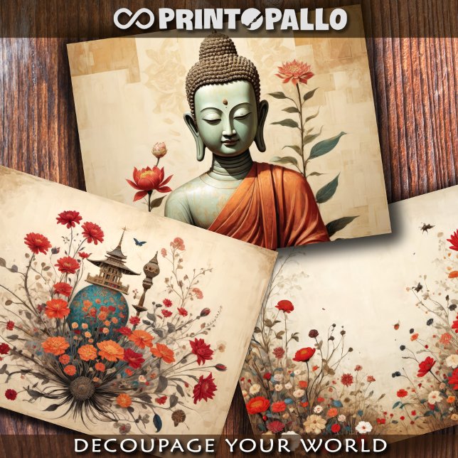 Hoja De Papel De Regalo Buda, un templo Zen y flores - (Subido por el creador)