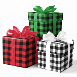 Hoja De Papel De Regalo Búfalo Rojo Verde y Blanco Comprobado Navidad