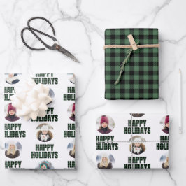 Hoja De Papel De Regalo Buffalo Plaid Christmas Photo Collage Black Green 