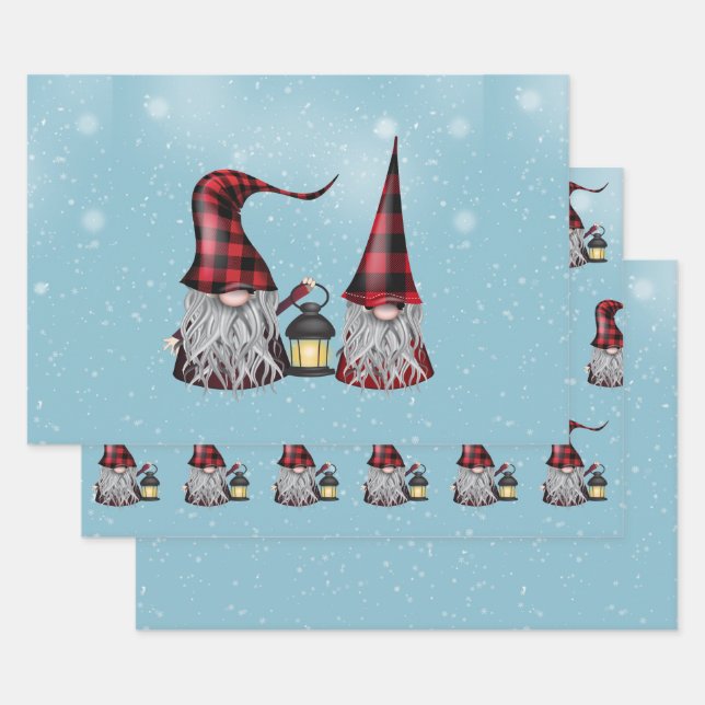 Hoja De Papel De Regalo Buffalo Plaid Gnomes (Set)