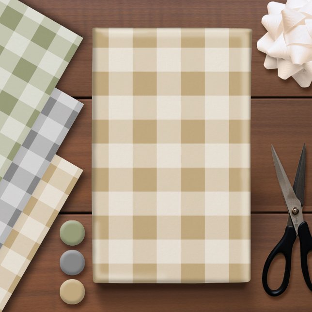 Hoja De Papel De Regalo Buffalo Rústico Tapado - Oro Verde Gris Sencillo (Custom Buffalo Plaid Wrapping Paper)