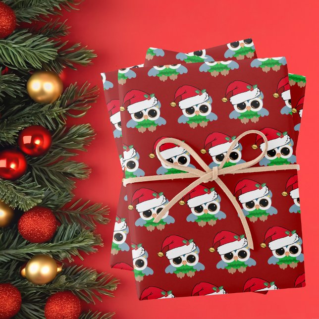 Hoja De Papel De Regalo Búho rojo Navidad lindo (Subido por el creador)