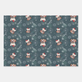 Hoja De Papel De Regalo Bulldog francés lindo Santa Hat Feliz Navidad