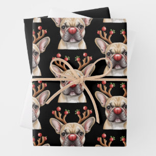 Hoja De Papel De Regalo Bulldog Francés Reno Cerdito Amante Navidad Xmas