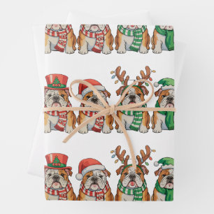 Hoja De Papel De Regalo Bulldog Inglés de Navidad Perro Sombrero de Santa