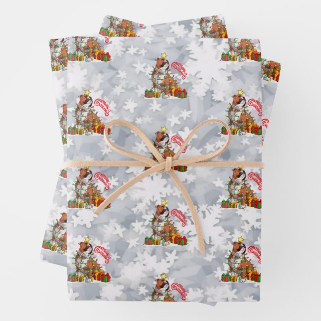 Hoja De Papel De Regalo Bulldog inglés lindo Feliz Navidad Regalos de Navi (In situ)