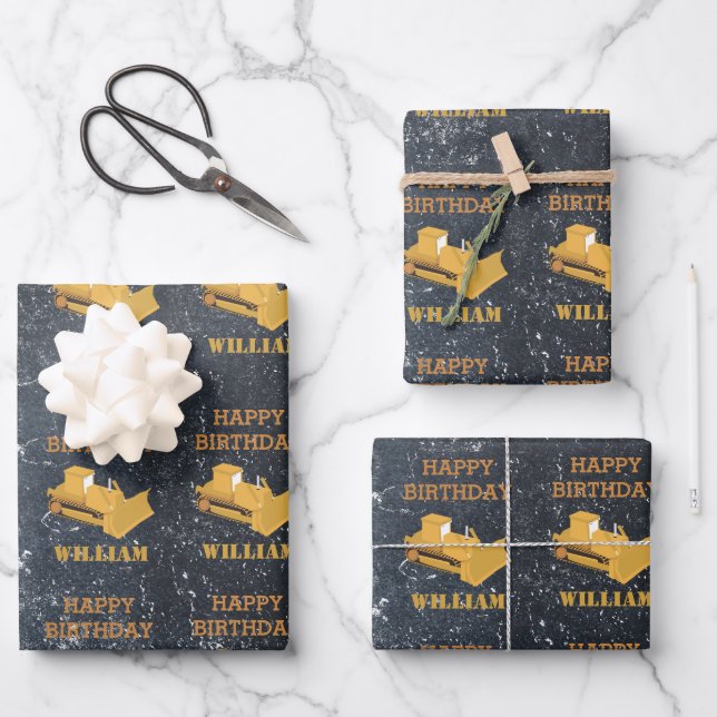 Hoja De Papel De Regalo Bulldozer Construction Truck Birthday Boy (Anverso)