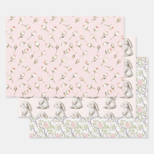 Hoja De Papel De Regalo Bunny Rosas Cumpleaños Floral